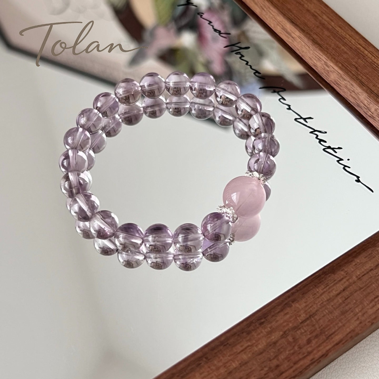 Tolan Lavender Bloom amethyst and rose quartz bracelet