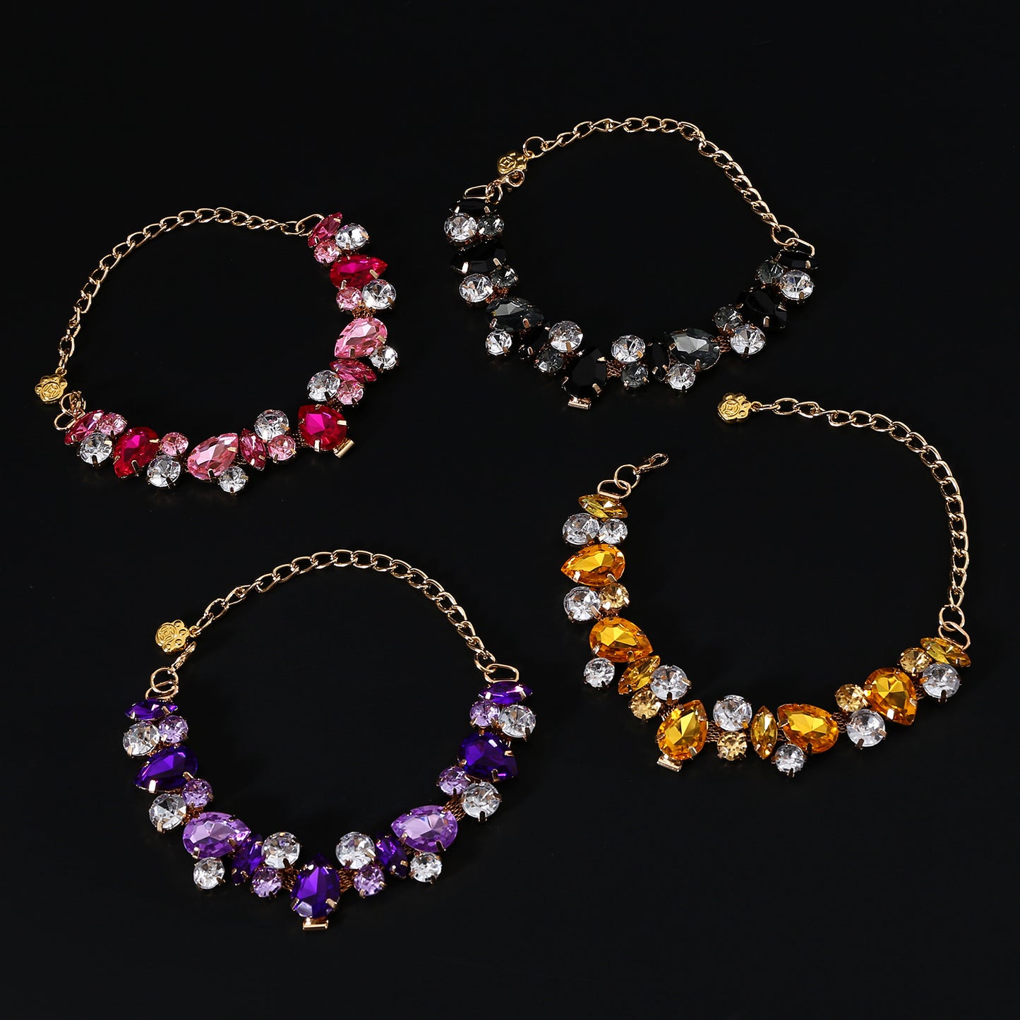 Pink black yellow and purple rhinestone pet necklace options