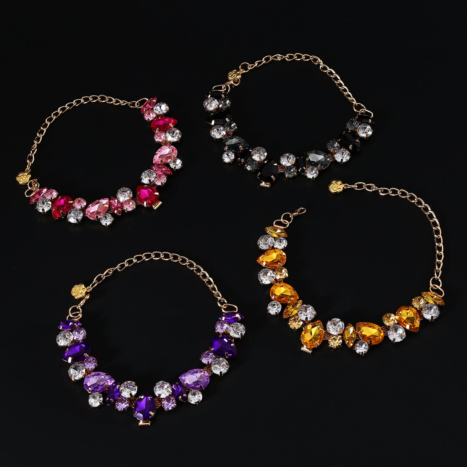 Pink black yellow and purple rhinestone pet necklace options
