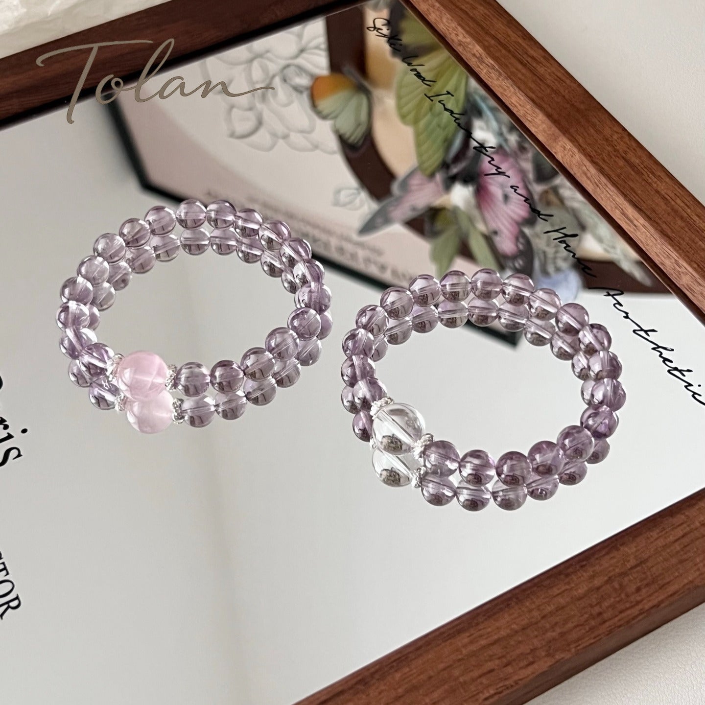 Lavender Bloom amethyst bracelet with clear quartz center stone