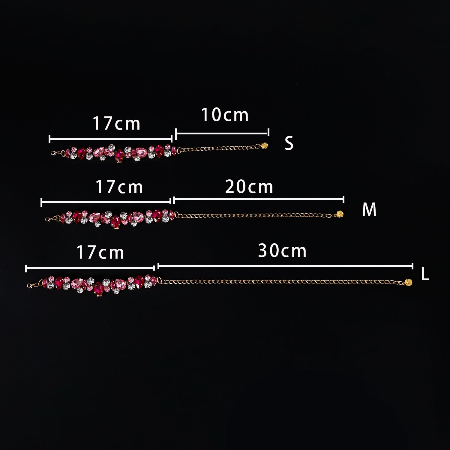 Rhinestone pet necklace adjustable size chart