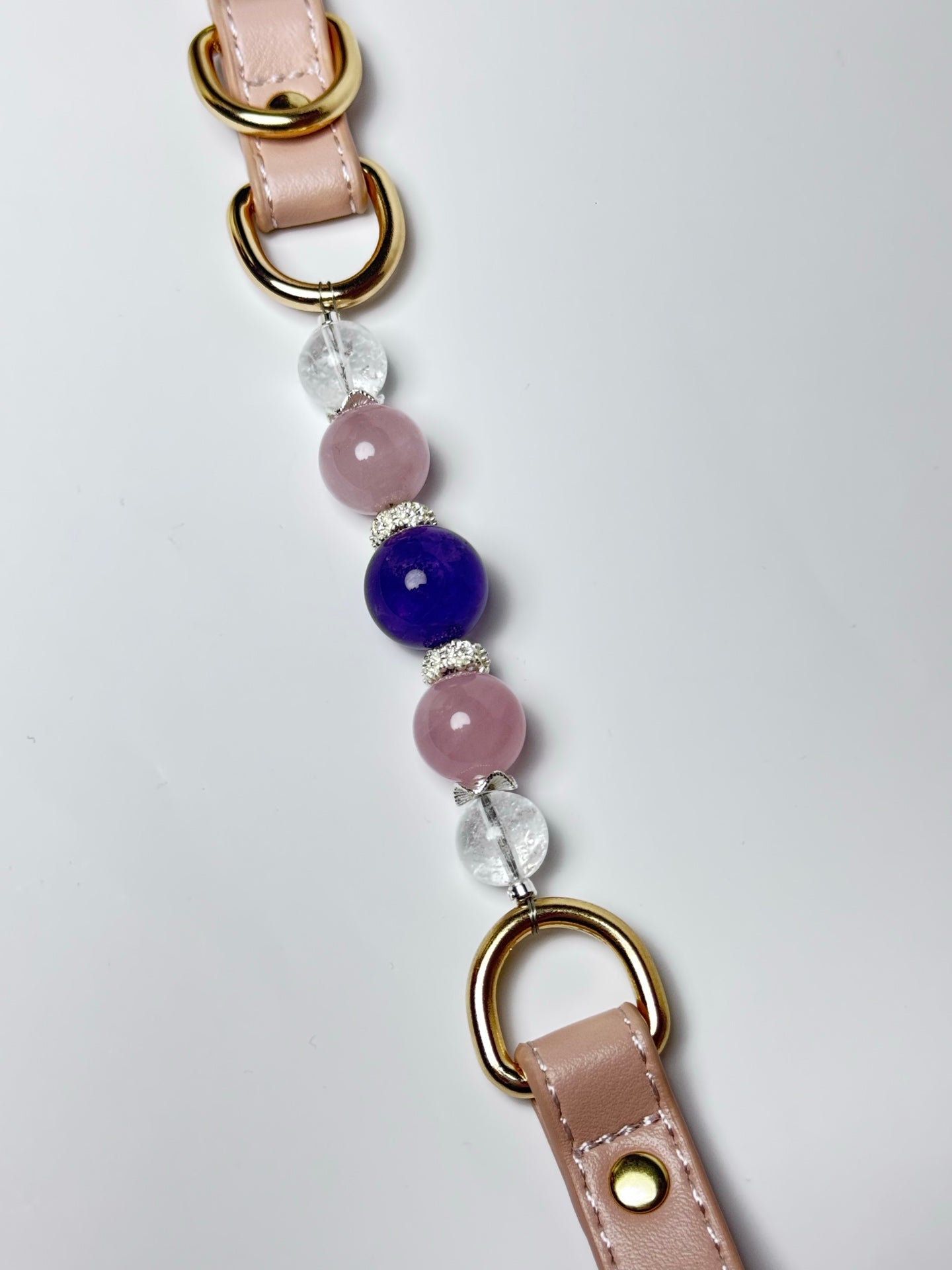 Uruguay amethyst focal bead and grapefruit pink quartz collar detail