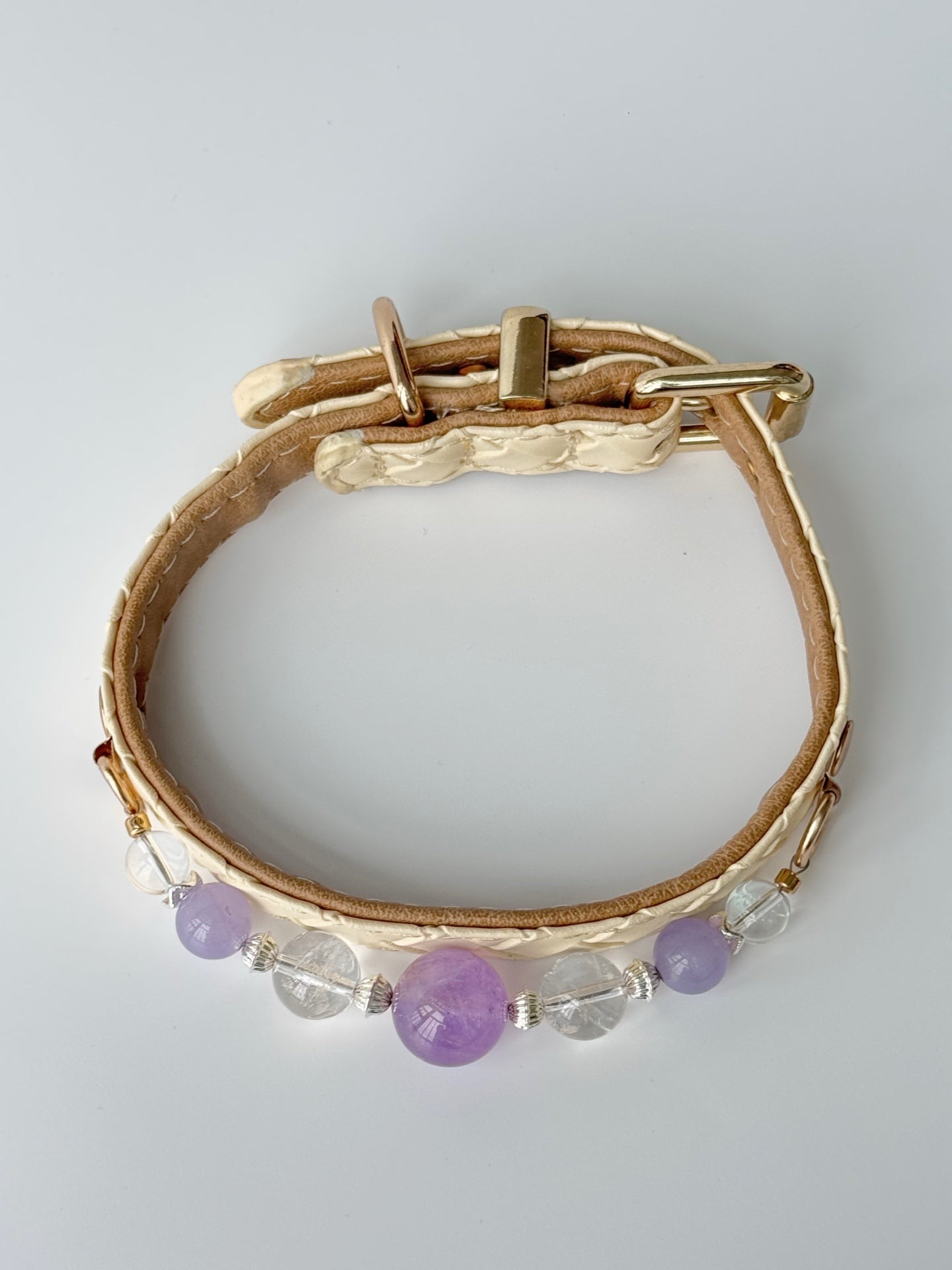 Full adjustable ivory diamond-pattern pet crystal collar