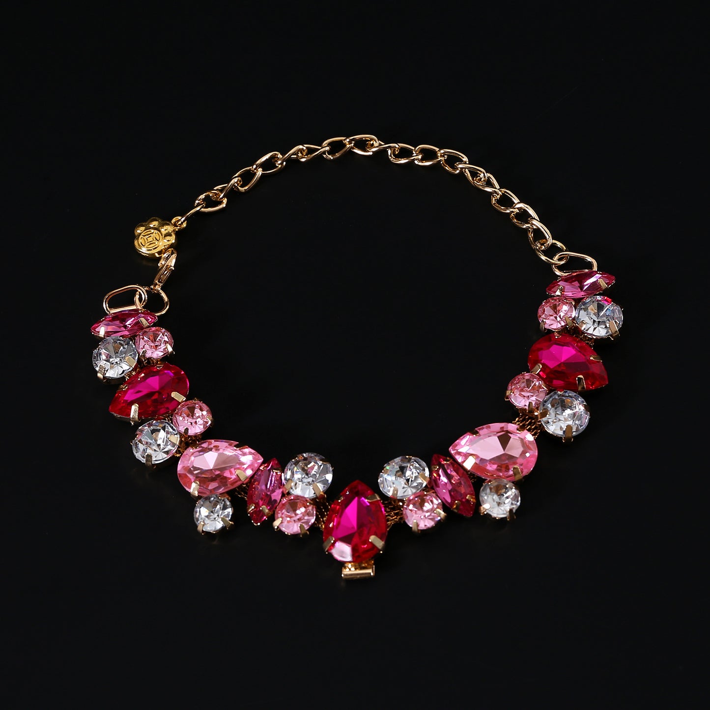 Pink full rhinestone pet necklace close-up