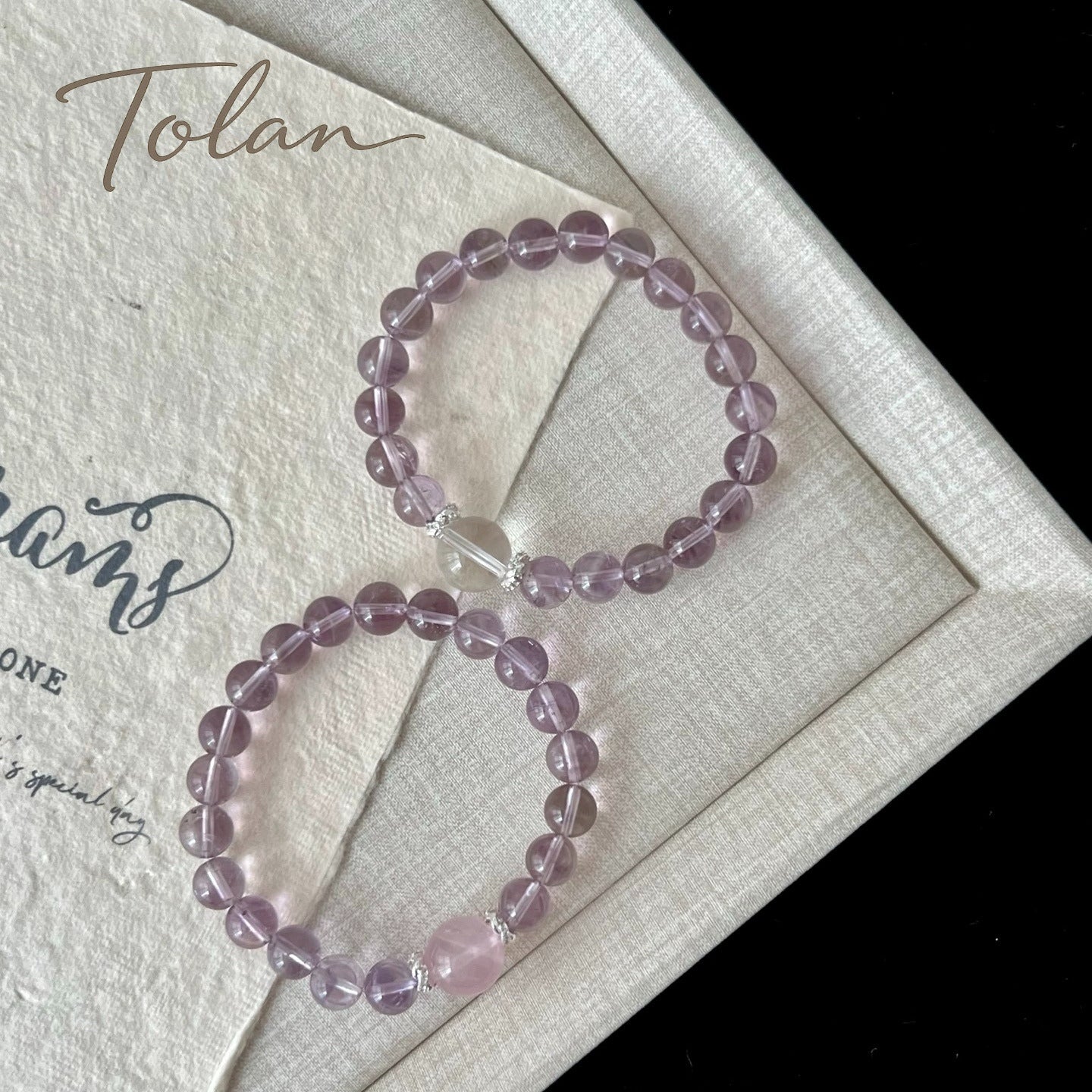 Lavender Bloom natural amethyst bracelet lifestyle view