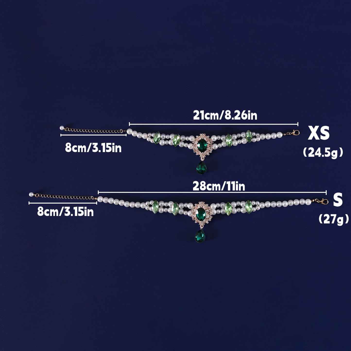 Green pearl pet necklace size and weight guide