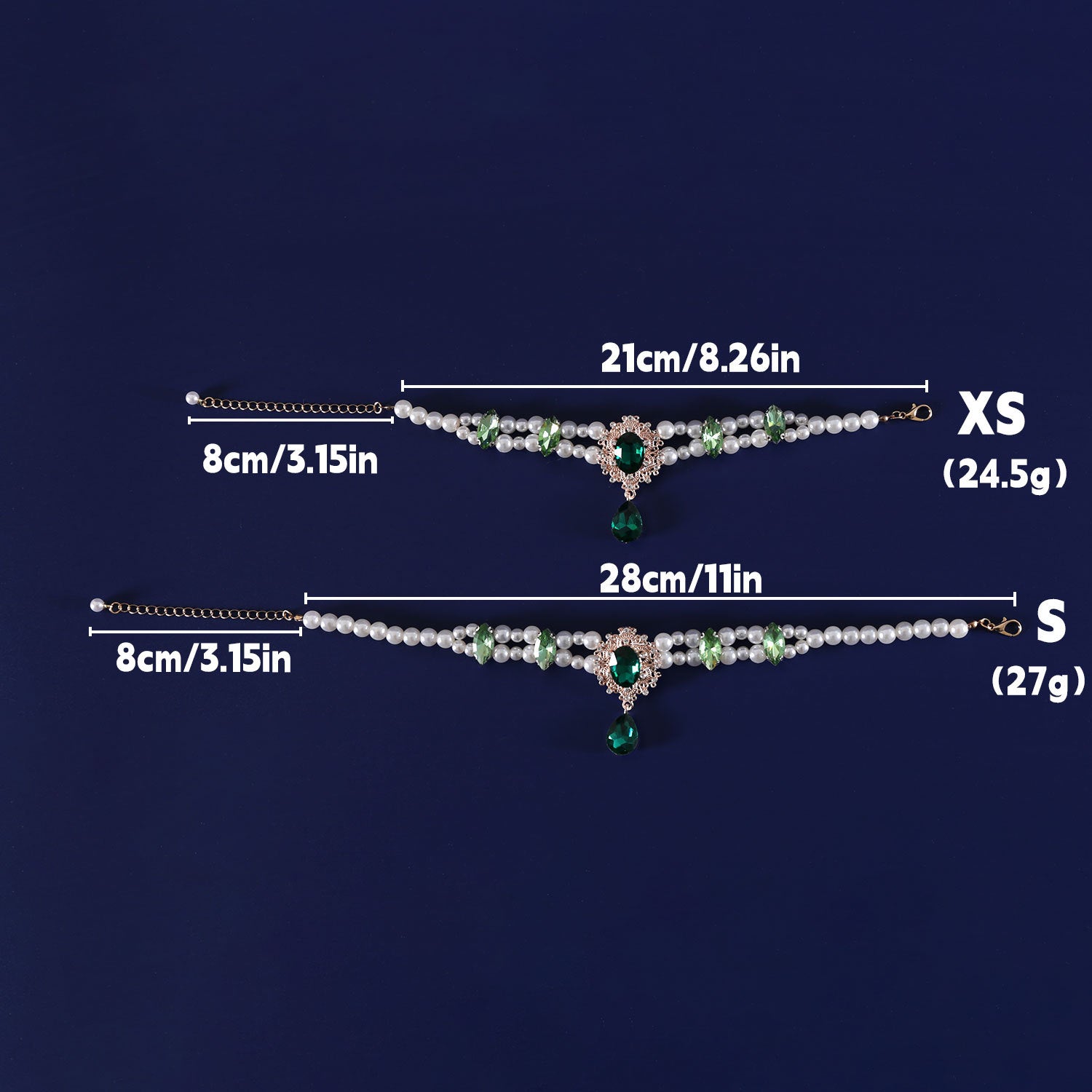 Green pearl pet necklace size and weight guide