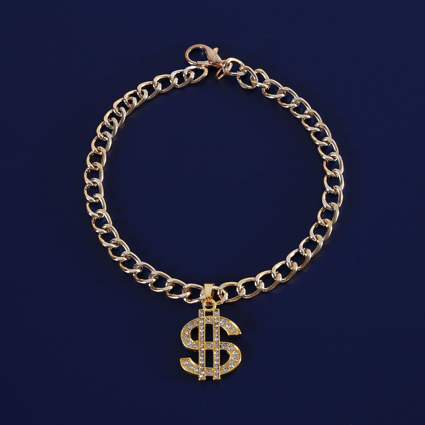 Gold Cuban-link style pet necklace with dollar sign pendant