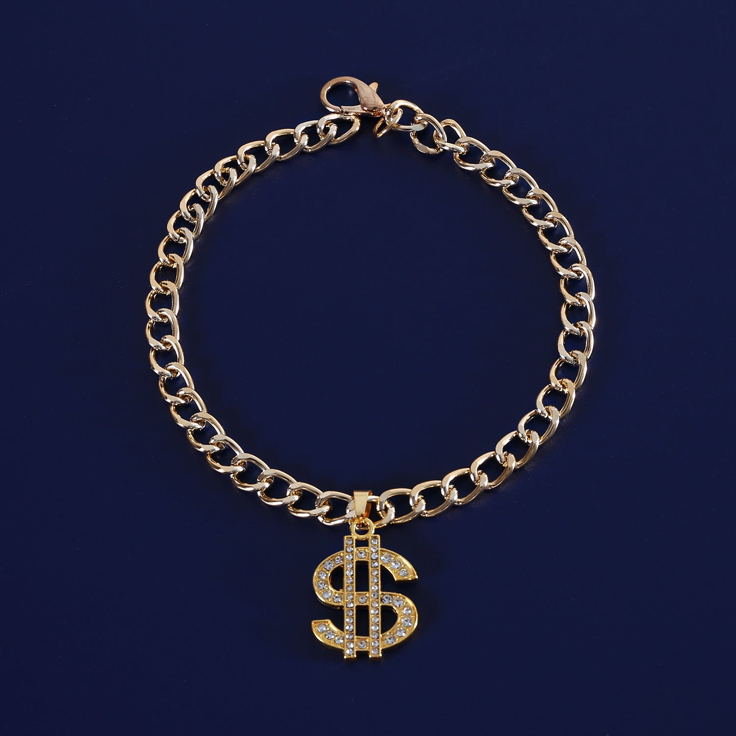 Gold Cuban-link style pet necklace with dollar sign pendant