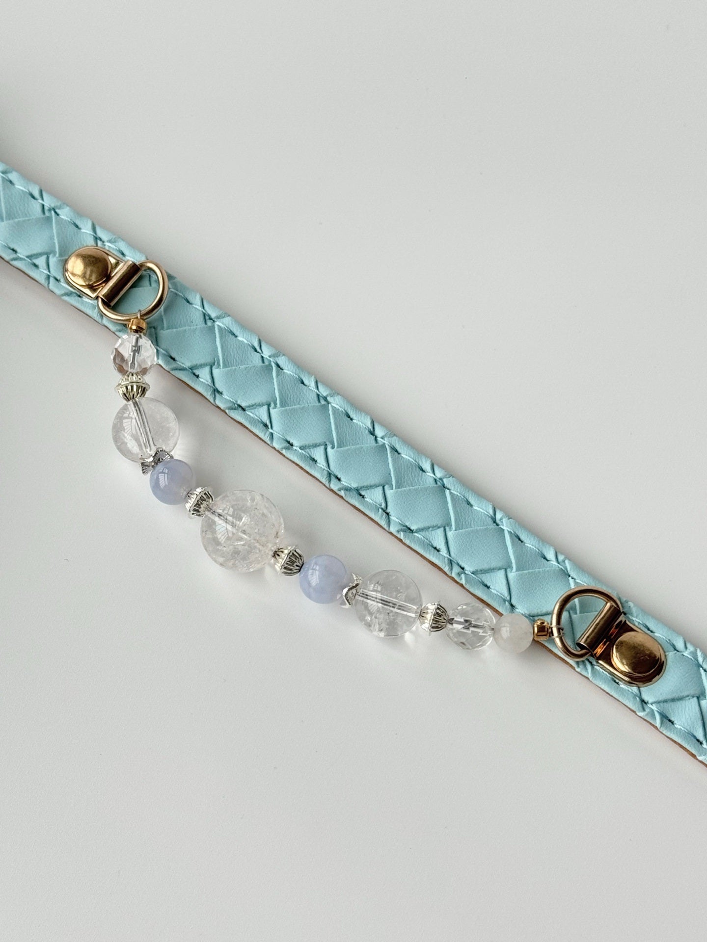 Clear quartz blue lace agate white Asai and white chalcedony bead arrangement