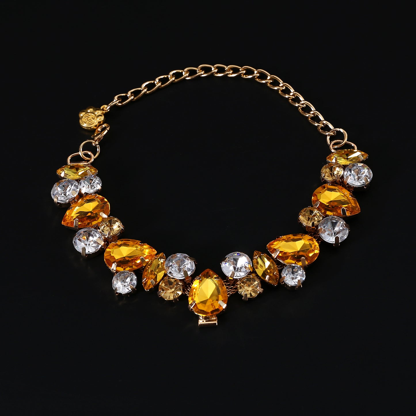 Yellow full rhinestone pet necklace close-up