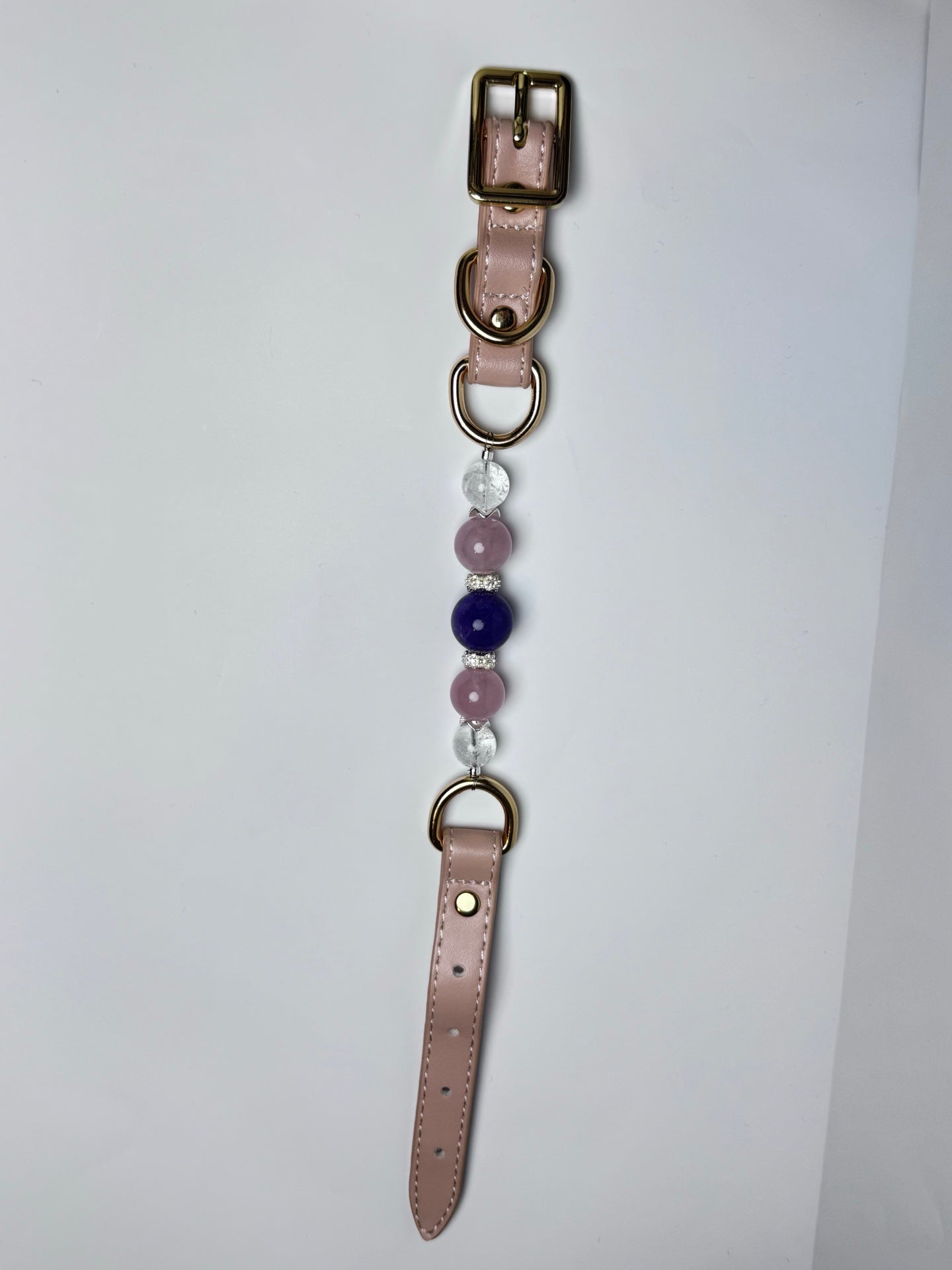 Full length adjustable Tolan pet crystal collar in blush pink