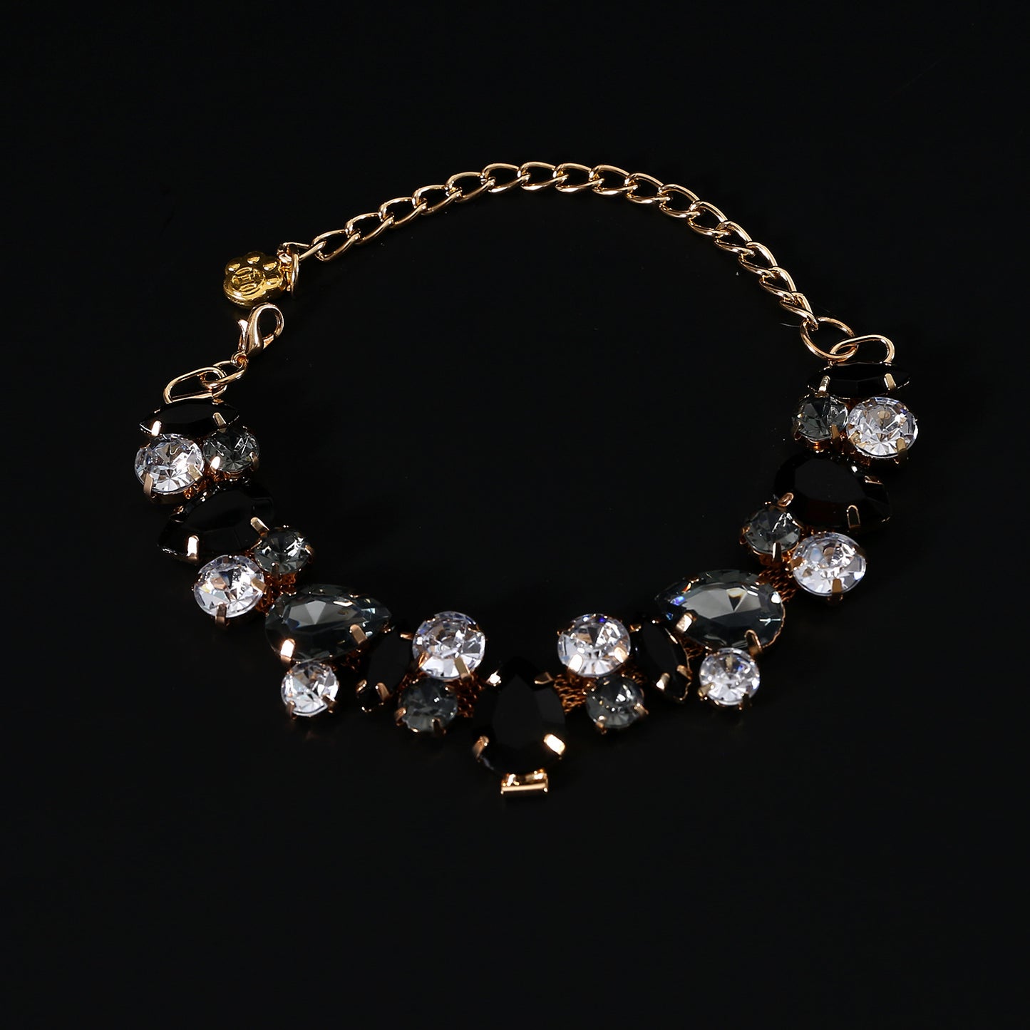 Black full rhinestone pet necklace close-up
