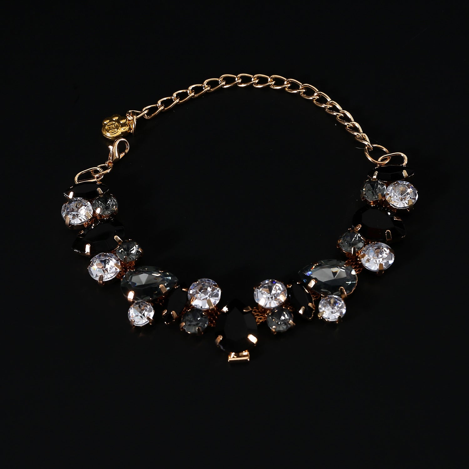 Black full rhinestone pet necklace close-up