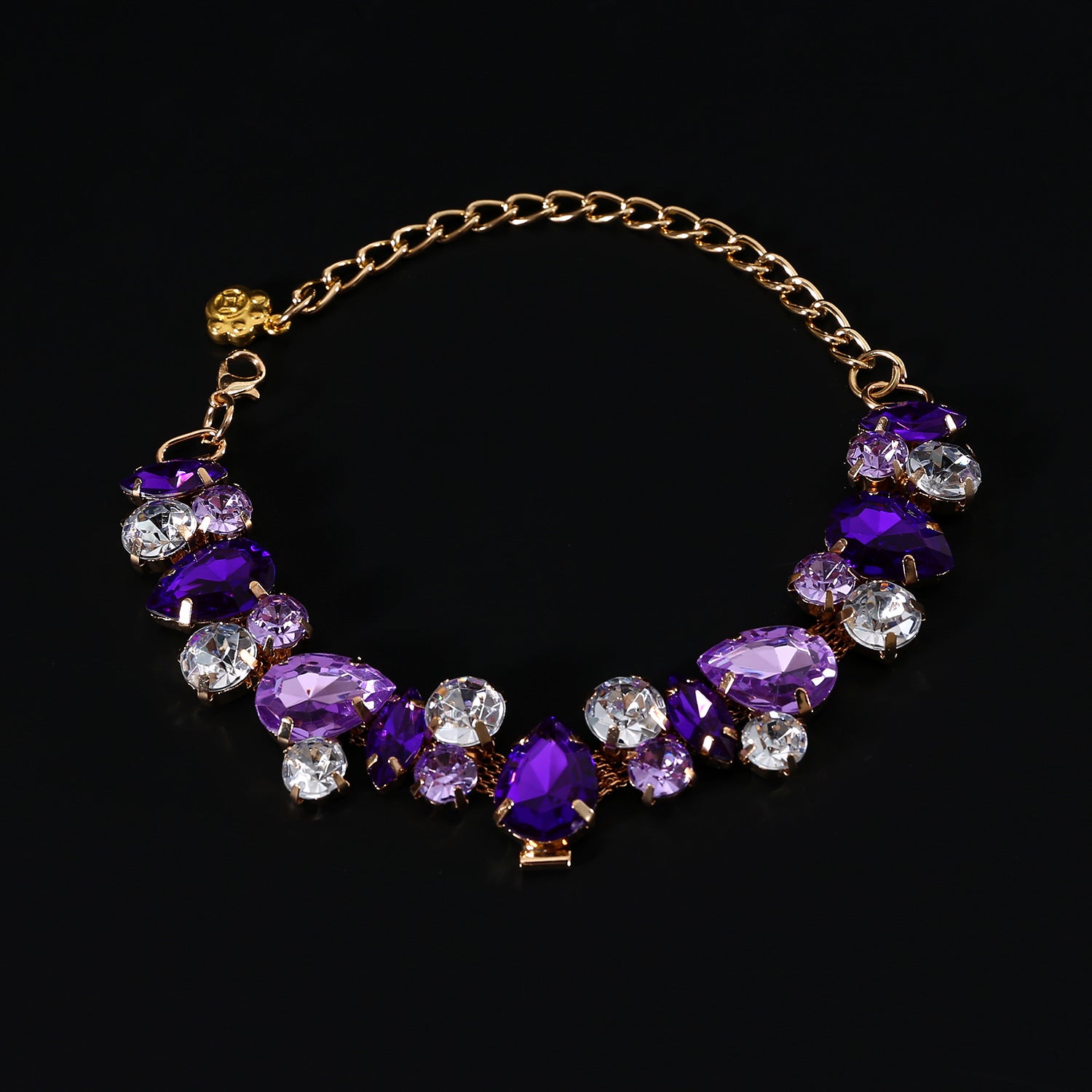 Purple full rhinestone pet necklace close-up