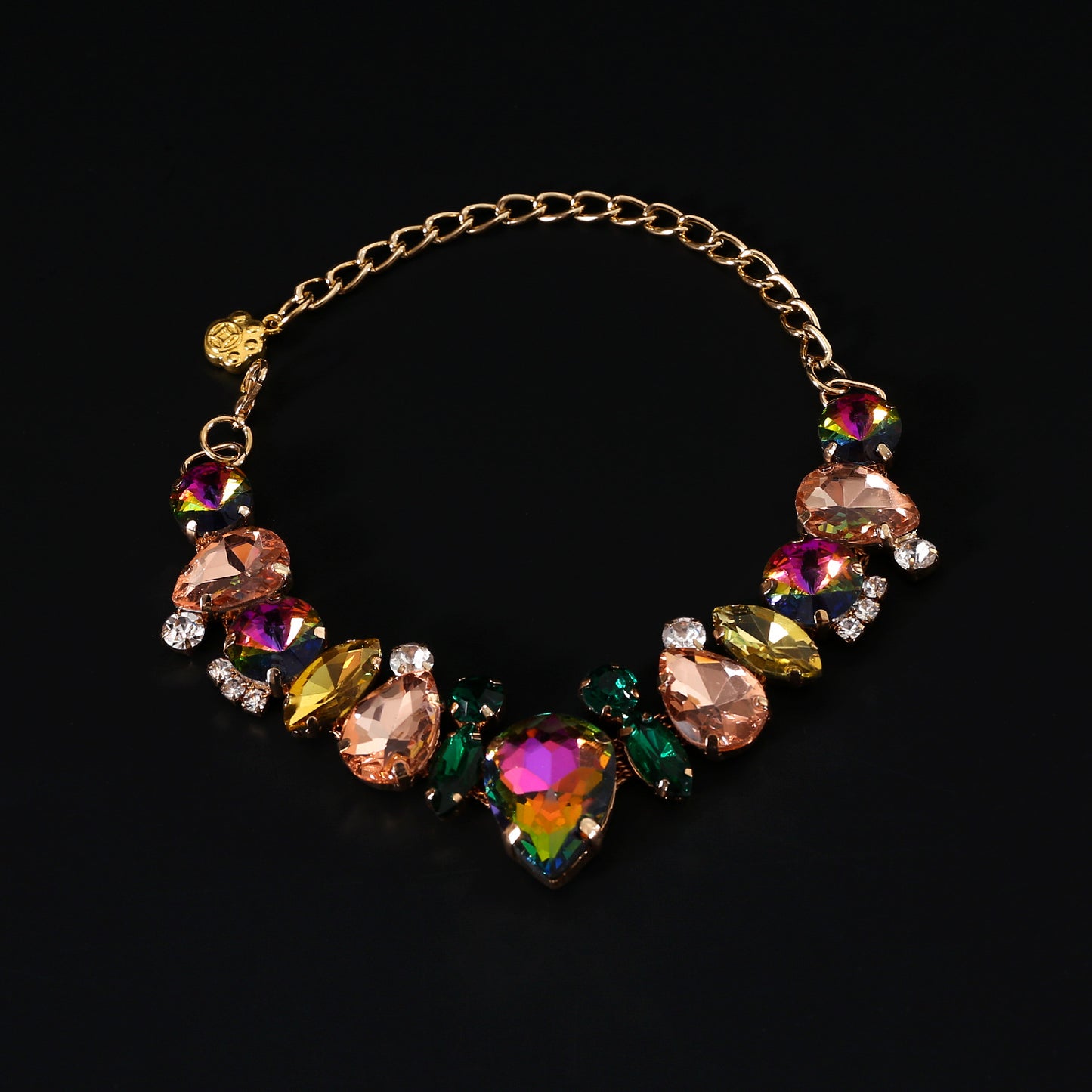 Full multicolor gem statement pet necklace close-up