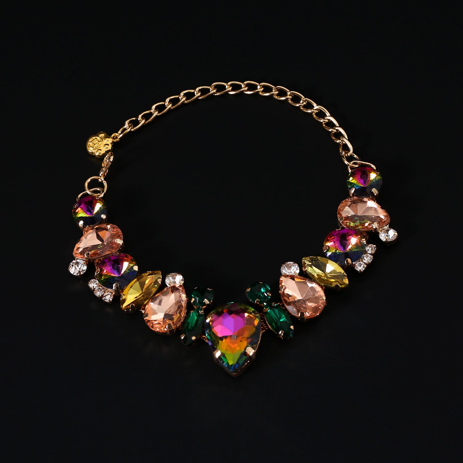Full multicolor gem statement pet necklace close-up