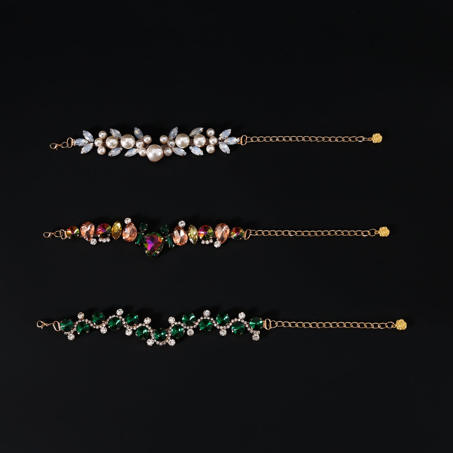 Three luxury pet necklace styles shown flat