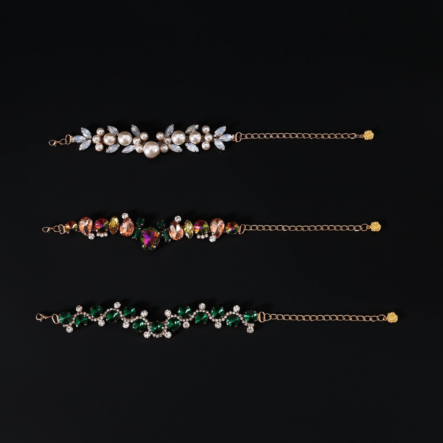 Three luxury pet necklace styles shown flat