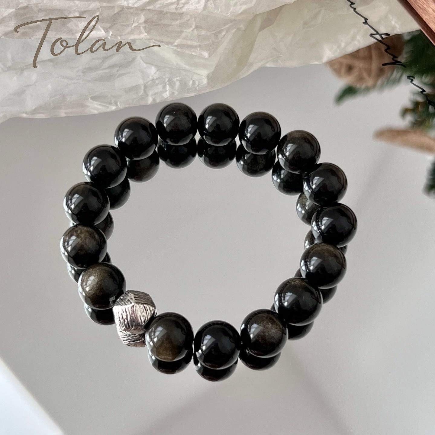 Tolan Gold Sheen Obsidian Bracelet 12mm