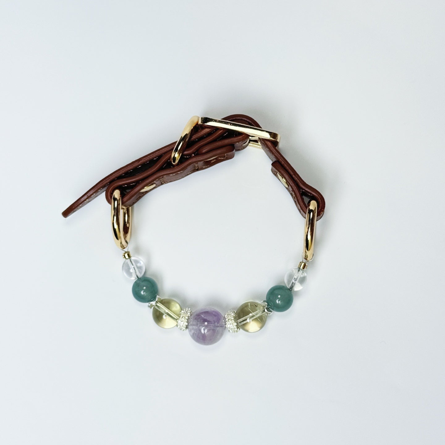 Lavender amethyst lemon quartz and jade pet collar flat view