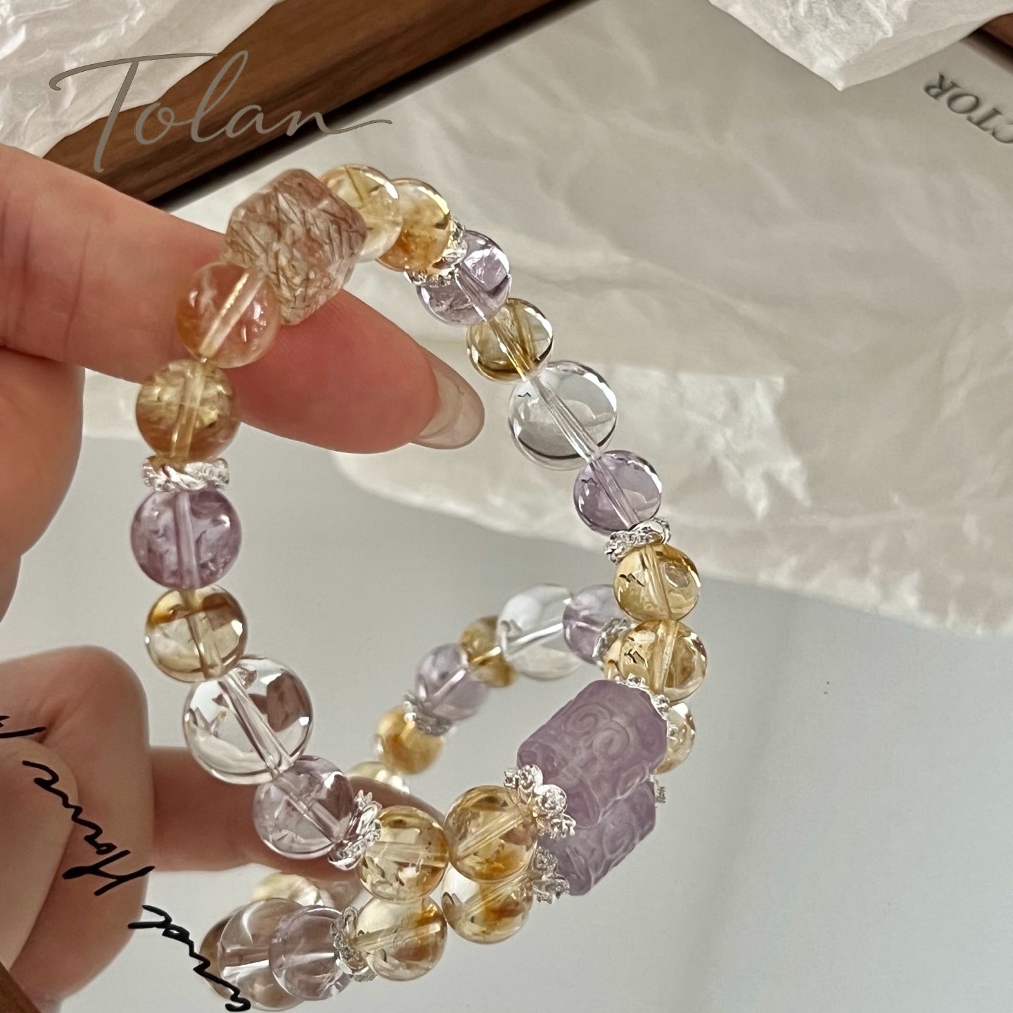 Tolan Golden Citrine & Bolivian Amethyst Crystal Bracelet