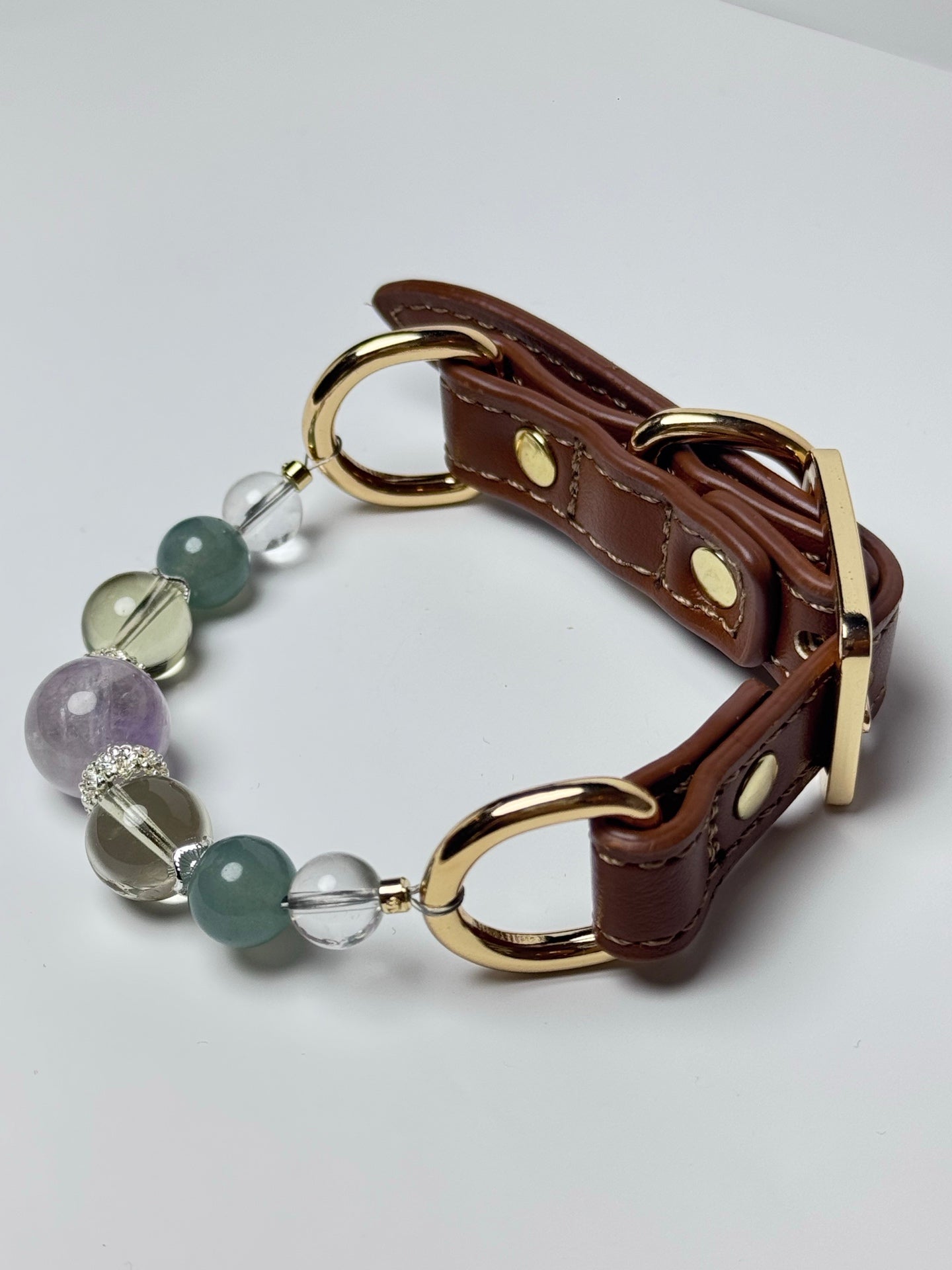 Lavender amethyst lemon quartz and jade collar angled view