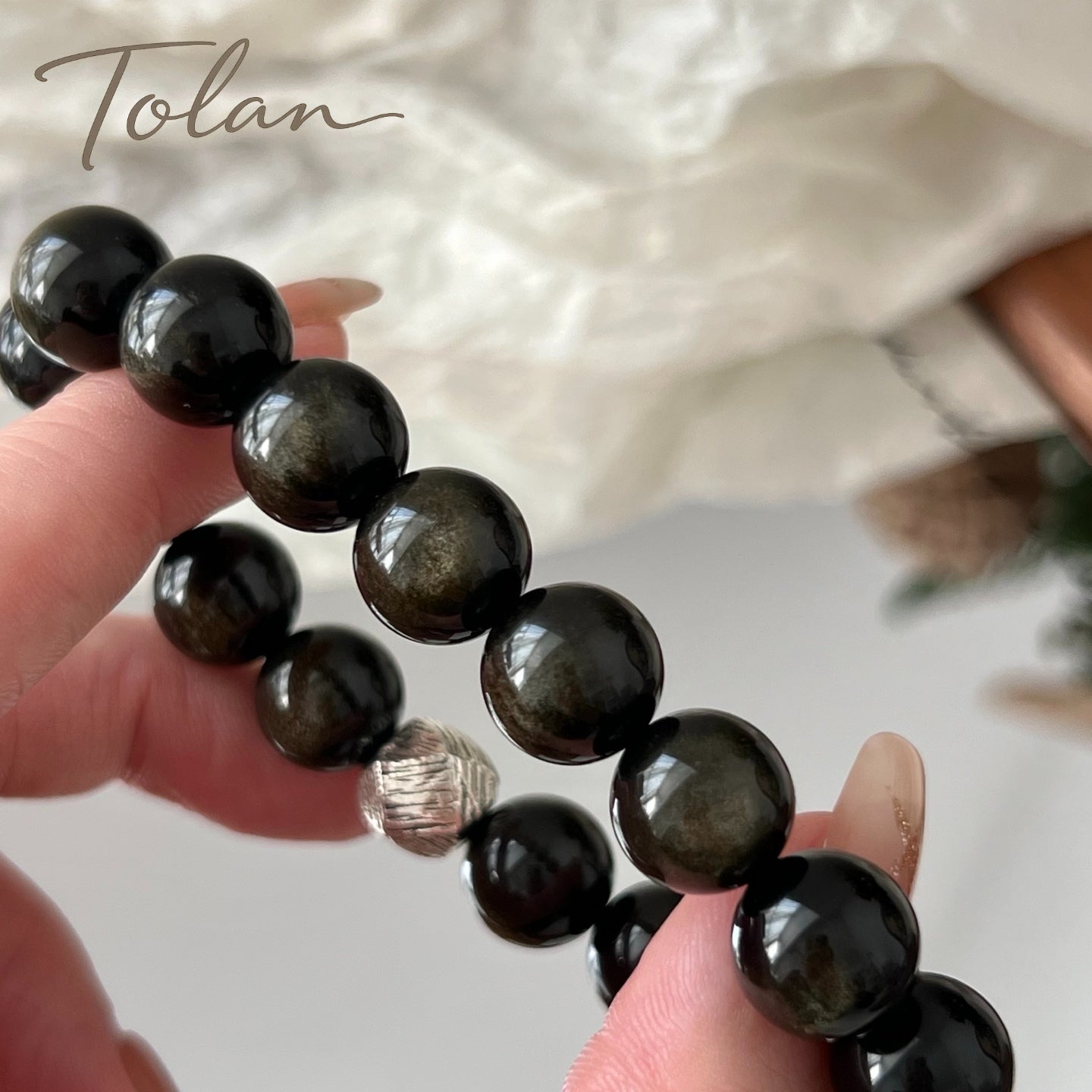 Tolan Gold Sheen Obsidian Bracelet 12mm