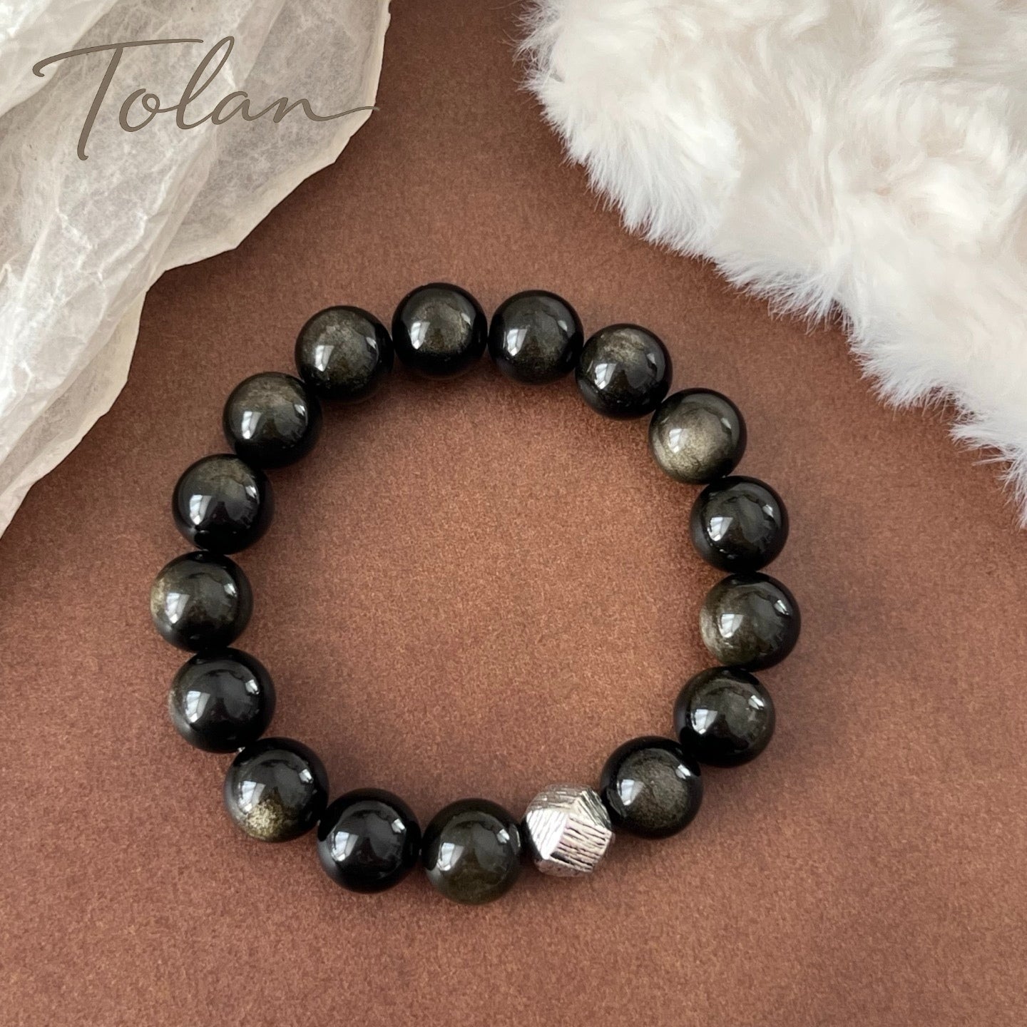 Tolan Gold Sheen Obsidian Bracelet 12mm