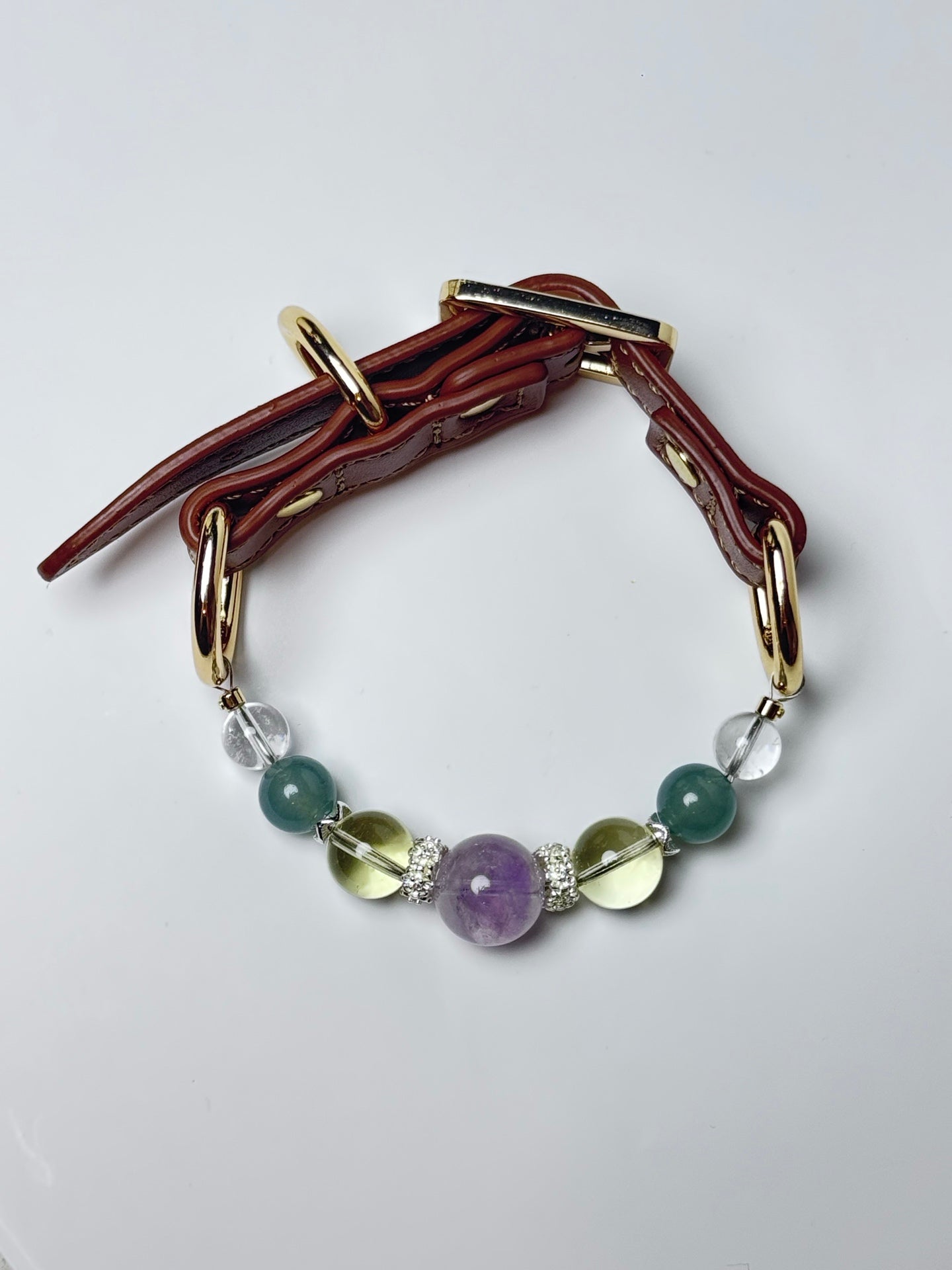 Lavender amethyst lemon quartz and jade pet collar side view