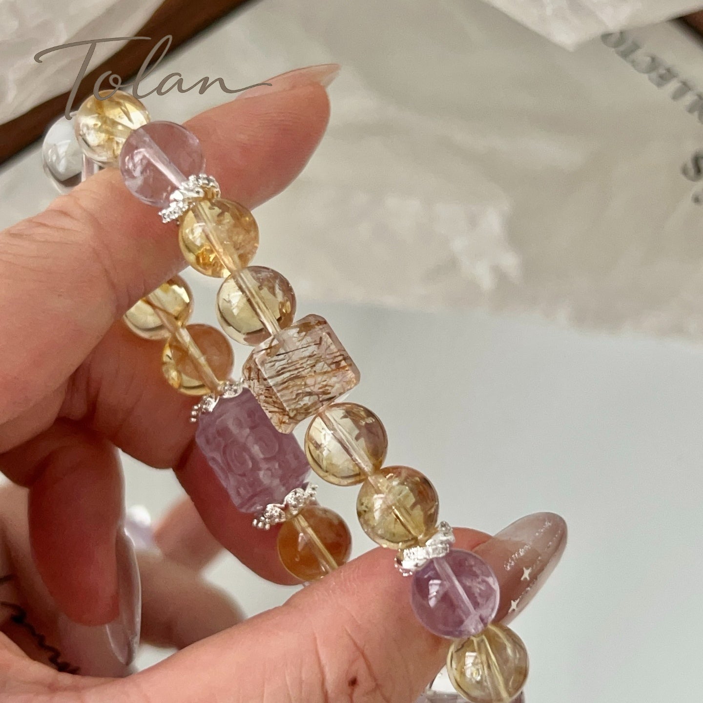 Tolan Golden Citrine & Bolivian Amethyst Crystal Bracelet