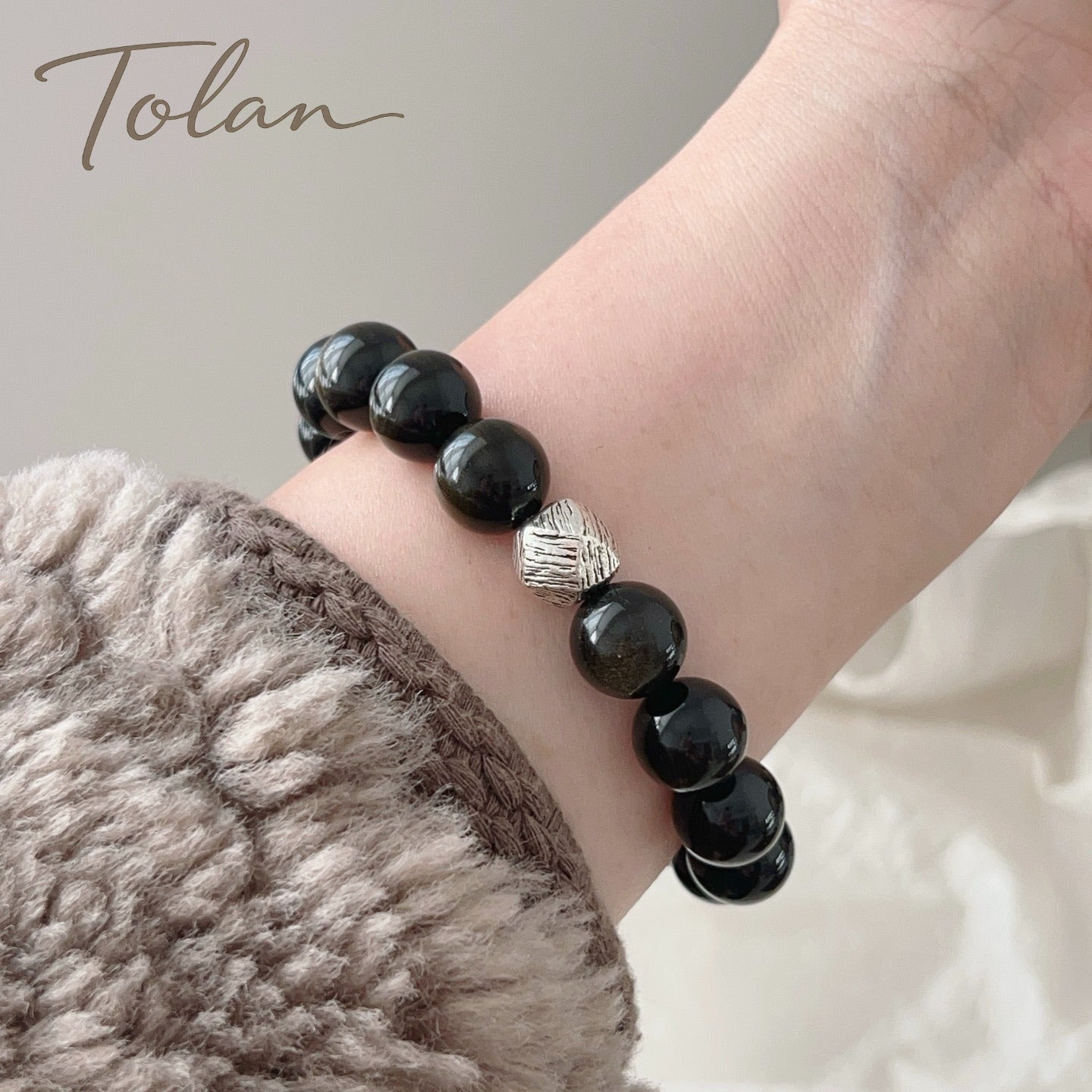 Tolan Gold Sheen Obsidian Bracelet 12mm
