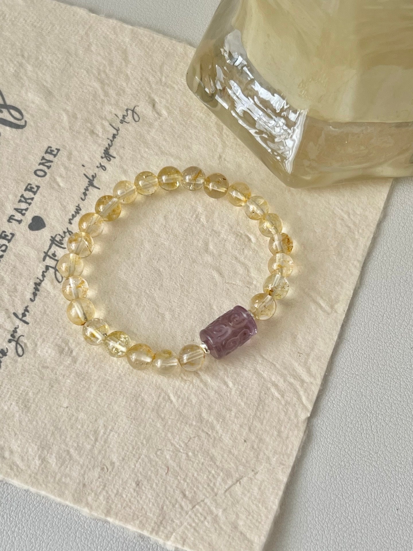 Purple patterned barrel bead bracelet product view