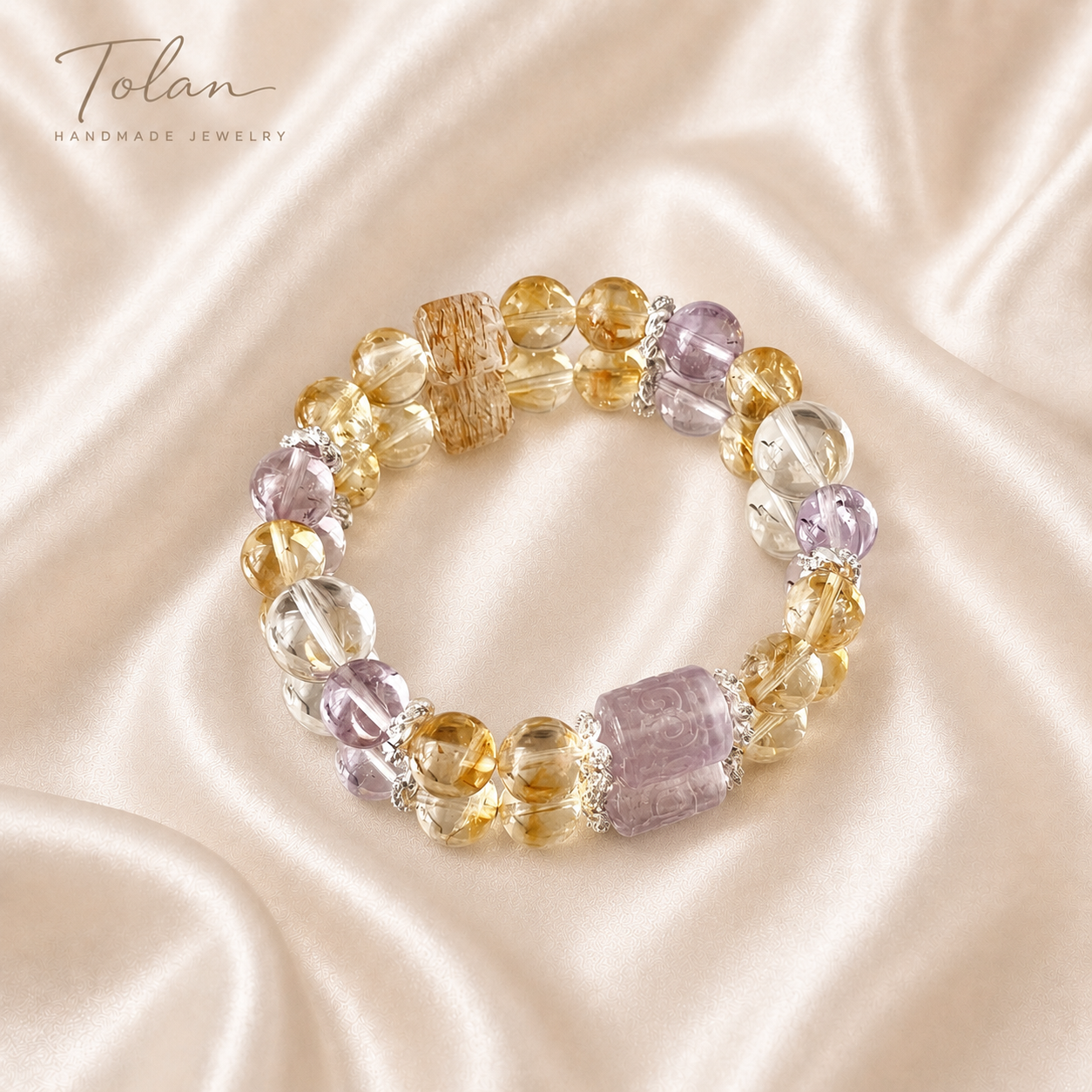 Tolan Golden Citrine & Bolivian Amethyst Crystal Bracelet