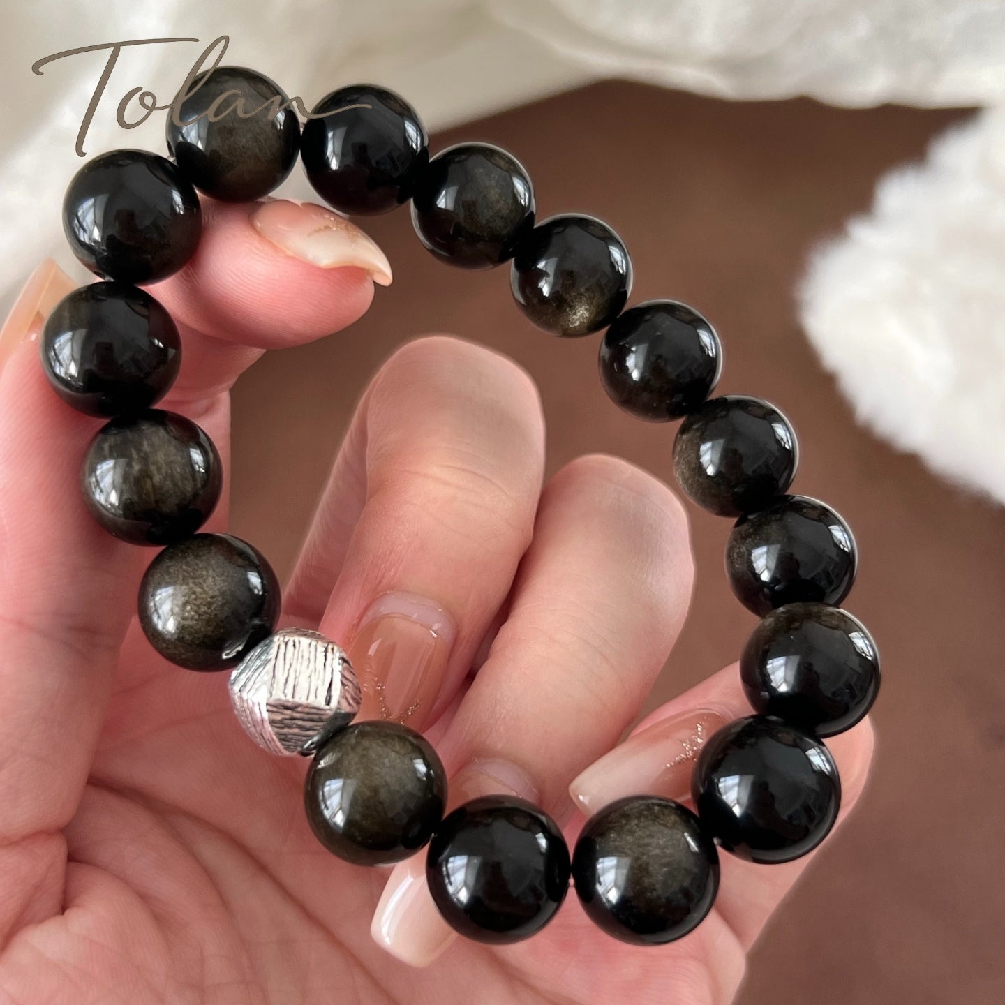 Tolan Gold Sheen Obsidian Bracelet 12mm