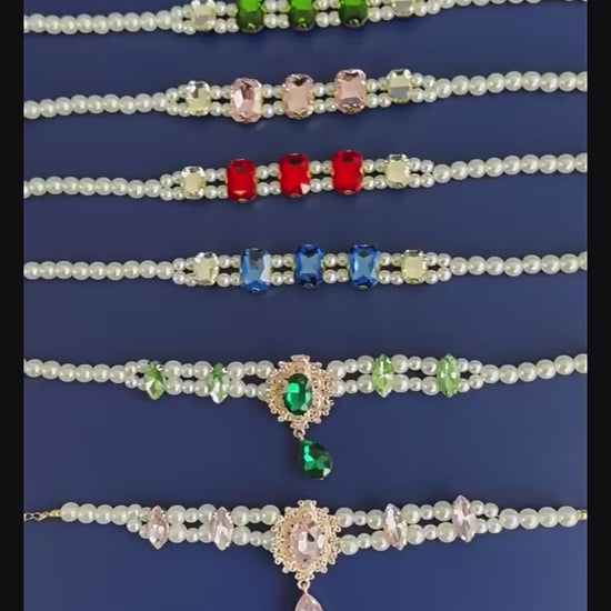 Green and pink pearl gem pendant pet necklace video